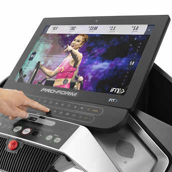 ProForm Pro 9000 Smart Treadmill!

-Brand new and already assembled! -(Has a small chip in plastic and color is rubbed off some under display Numbers, photos shown)