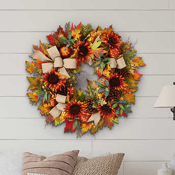 30" Fall Harvest Artificial Wreath, Orange!