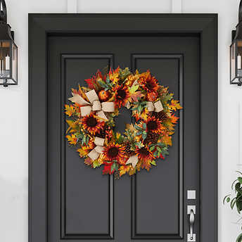 30" Fall Harvest Artificial Wreath, Orange!