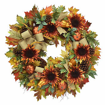 30" Fall Harvest Artificial Wreath, Orange!