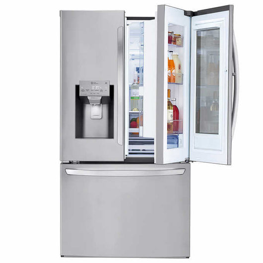 LG 27.5 cu. ft. Wi-Fi Enabled InstaView Refrigerator with Door-In-Door!

-Brand new, handles and shelves wrapped in factory plastic