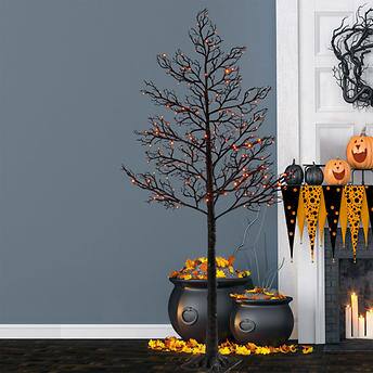 6'Ft Halloween Black Glitter Tree With LED Lights, Combo!  -BRAND NEW OUT OF THE BOX!!!!