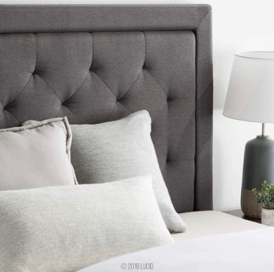 LUCID Bordered Upholstered Headboard with Diamond Tufting, Queen, Charcoal- NEW IN BOX!!!