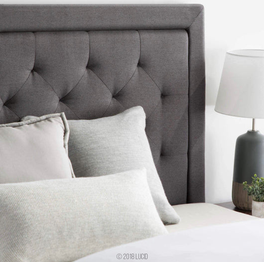 LUCID Bordered Upholstered Headboard with Diamond Tufting, Queen, Charcoal- NEW IN BOX!!!
