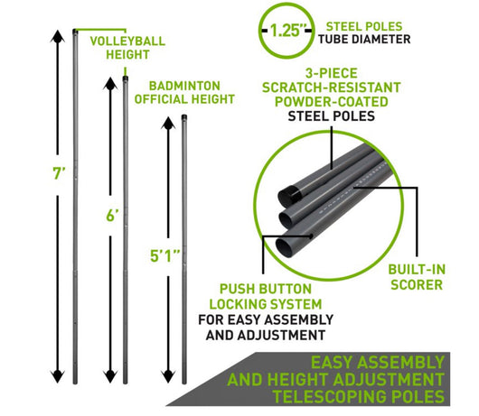 Dunlop Steel Pole Volleyball & Badminton Combo Set, Lawn Game, Green/Black- NEW IN BOX!!!