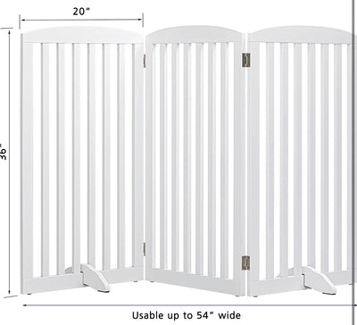 PAWLAND 36” Wooden Freestanding Foldable Pet Gate for Dogs, 3 Panels Step Over Fence, Support Feet Included, Dog Gate for The House, Doorway, Stairs, Extra Wide, White!  -Brand new in the box