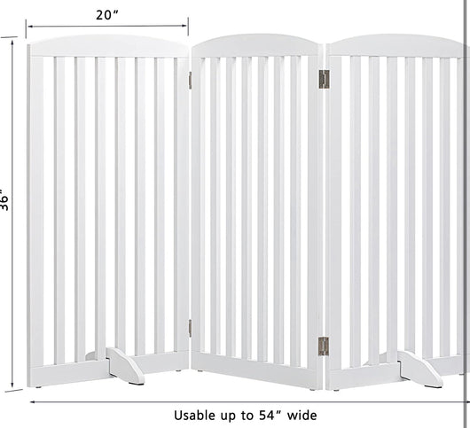 PAWLAND 36” Wooden Freestanding Foldable Pet Gate for Dogs, 3 Panels Step Over Fence, Support Feet Included, Dog Gate for The House, Doorway, Stairs, Extra Wide, White!  -Brand new in the box