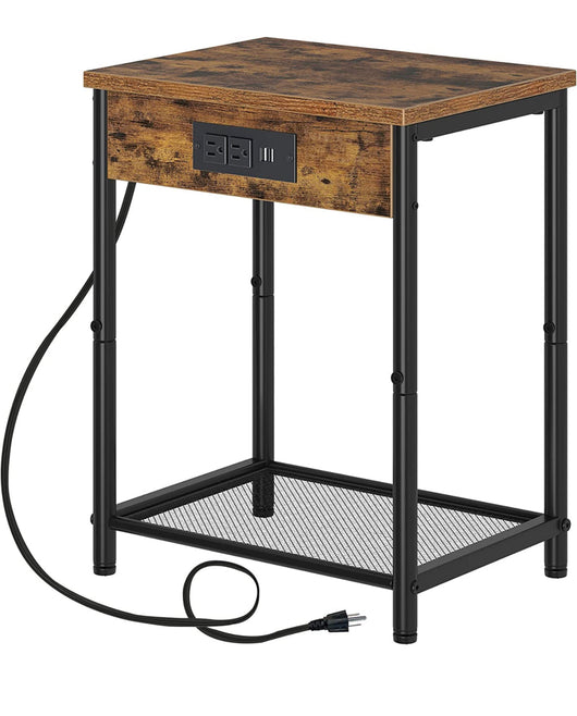 Rolanstar End Table with Charging Station & USB Ports, Rustic Brown- NEW AND ASSEMBLED!!!!