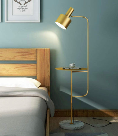 Hsyile Lighting Contemporary Modern Floor Lamp with a Table, Brushed Brass Finish- NEW AND ASSEMBLED!!!