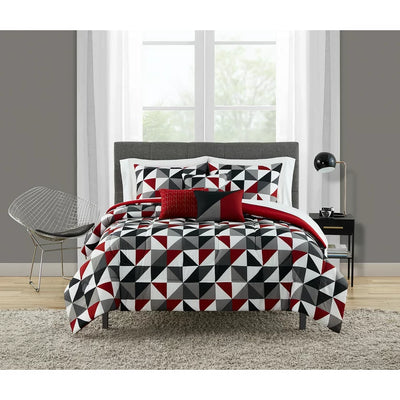 Mainstays Red Geometric 8 Piece Bed in a Bag , Twin/Twin XL**New**