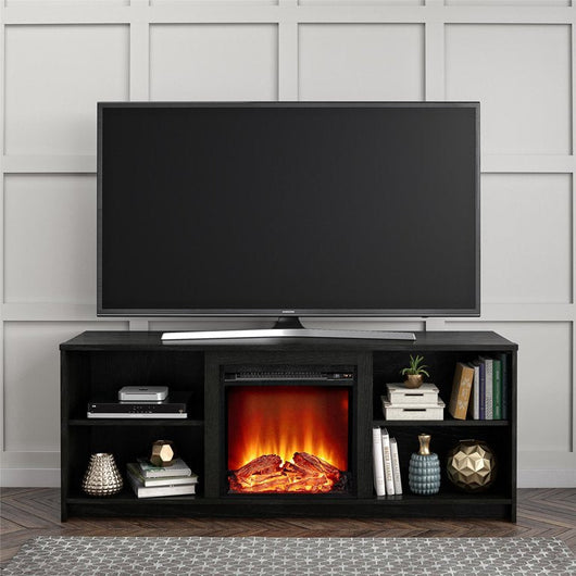 Mainstays Fireplace TV Stand for TVs up to 65", Black Oak!! NEW IN BOX!!