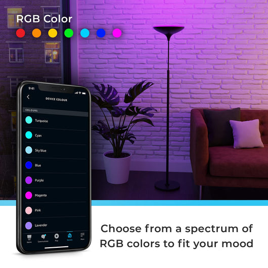 Globe Electric 50404 Works with Alexa Only Wi-Fi Smart Floor Lamp, 2.4Ghz WiFi, Black, 40 Watts, Energy Star, Multicolor Changing RGB, Tunable White 2000K - 5000K, 2800 Lumens, 80 CRI, 50,000 Hours**New in box**