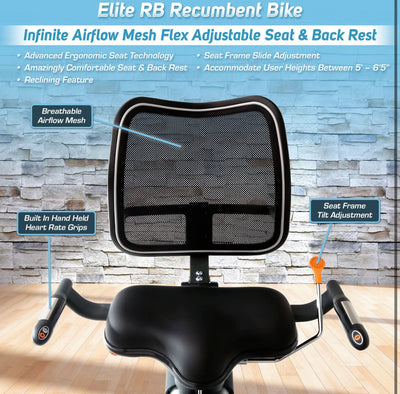 3G Cardio Elite RB Exercise Bike, Recumbent - Commercial Grade - Compact Footprint - Ultra Comfortable Seat - Magnetic Resistance - 350 LB User Capacity!