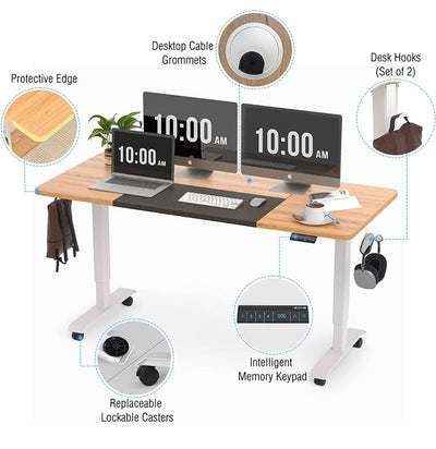 Monomi Electric Standing Desk, 55 x 28 inches Height Adjustable Desk, Ergonomic Home Office Sit Stand Up Desk with Memory Preset Controller (Natural Top/White Frame)- NEW IN BOX!!!!