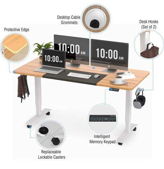 Monomi Electric Standing Desk, 55 x 28 inches Height Adjustable Desk, Ergonomic Home Office Sit Stand Up Desk with Memory Preset Controller (Natural Top/White Frame)- NEW IN BOX!!!!