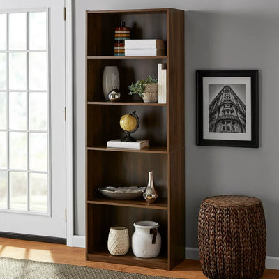 Mainstays Framed 5-Shelf Bookcase, Canyon Walnut- NEW IN BOX!!!!