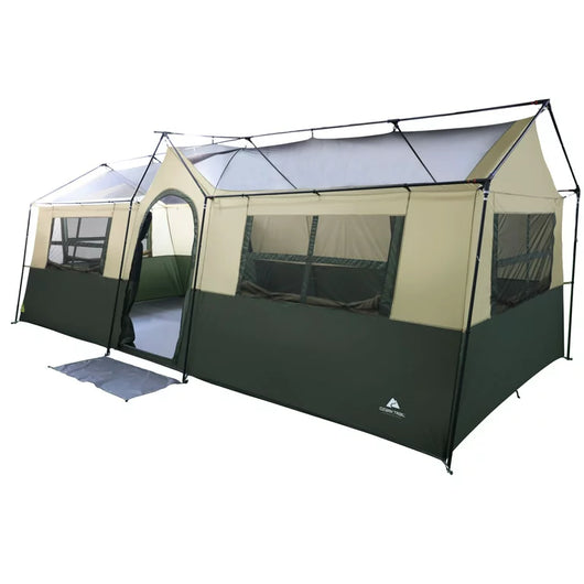 Ozark Trail Hazel Creek 12 Person Cabin Tent, 3 Rooms, Green**New**