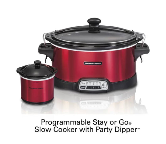 Hamilton Beach 7 Quart Stay or Go Programmable Slow Cooker with Party Dipper, Red- NEW IN BOX!!!