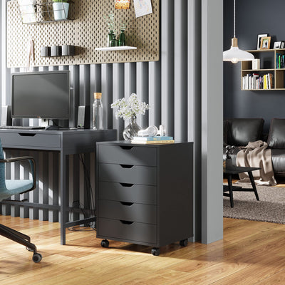 DEVAISE 5-Drawer Chest, Wood Storage Dresser Cabinet with Wheels, Black**New in box**