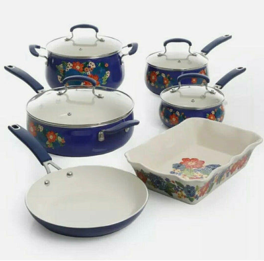 The Pioneer Woman Dazzling Dahlias 10-Piece Cookware Set w/Baker!! NEW IN BOX!!