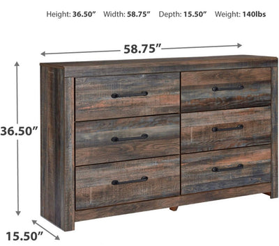 Signature Design by Ashley Drystan Rustic Industrial 6 Drawer Dresser, Weatherworn Brown!! Dresser Damaged from Shipping, Structurally Sound!!
