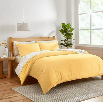 Gap Home Yarn Dyed Washed Chambray Stripe Reversible Organic Cotton Duvet Cover Set, Full/Queen, Mustard, 3-Pieces- NEW!!!