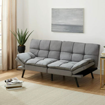 !!REDUCED!! Mainstays Memory Foam Futon, Gray Faux Suede- NEW AND ASSEMBLED!!!