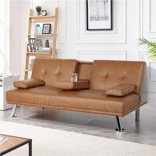 Yaheetech Modern Faux Leather Futon Sofa Bed with Armrest Home Recliner Couch Home Furniture,Brown**New**