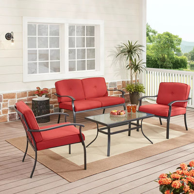 Mainstays Belden Park 4-Piece Outdoor Furniture Patio Conversation Set, Red**New and assembled**