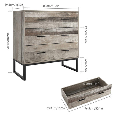 Homfa Dresser with 3 Wide Drawers, Bedroom Nightstand Chest with Metal Legs for Bedroom/Living Room, Wash Gray!! NEW IN BOX!!