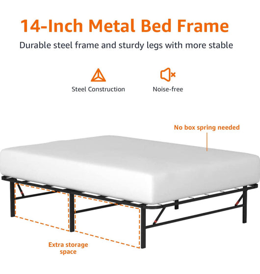 Amazon Basics Foldable Metal Platform Bed Frame with Tool Free Setup, 14 Inches High, Full, Black**New,dented from shipping**