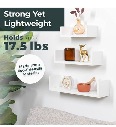 Greenco Set of 3 Floating “U” Shelves, Easy-to-Assemble Floating Wall Mount Shelves for Bedrooms and Living Rooms, White Finish**New in box**