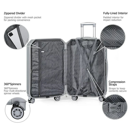 HIKOLAYAE Crossroad Collection Hardside Luggage Set with 8-Wheel Spinner in Argent Silver, 3 Piece - TSA Compliant**New In Box**
