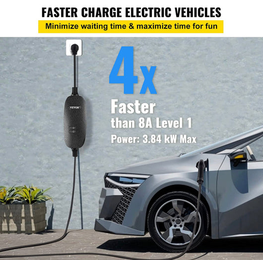VEVOR Level 2 EV Charger, 16 Amp 110V-240V 3.84 kW, Portable Electric Vehicle Charger with 25 ft Charging Cable NEMA 6-20 Plug, SAE J1772 Standard Plug-in Home EV Charging Station for Electric Cars- NEW IN CARRY BAG!!!