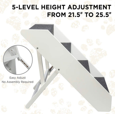 Arf Pets Wood Dog Stairs, 4 Levels Height Adjustment Wide Pet Steps, Foldable, White!! NEW IN BOX!!