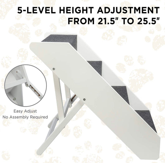 Arf Pets Wood Dog Stairs, 4 Levels Height Adjustment Wide Pet Steps, Foldable, White!! NEW IN BOX!!