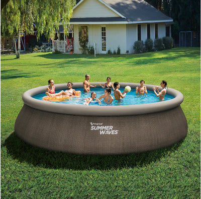 Summer Waves 18 ft Dark Double Rattan Print Quick Set Above Ground Pool!! NEW IN BOX!!