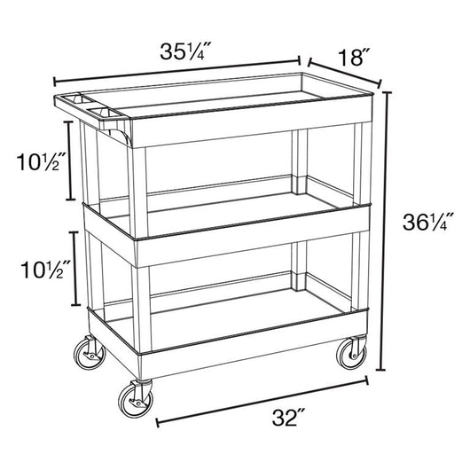 Luxor EC111-B 32" x 18" 3 Tub Shelf Utility Cart, Black**New,Damaged from shipping**