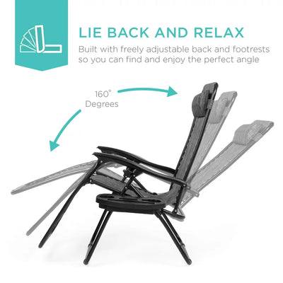 Best Choice Products Set of 2 Adjustable Zero Gravity Lounge Chair Recliners for Patio, Pool w/ Cup Holders - Gray**New in box**