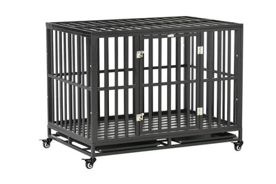 PawHut Heavy Duty Steel Dog Crate Kennel with Wheels and 1 Access Door, Black- NEW IN BOX!!!
