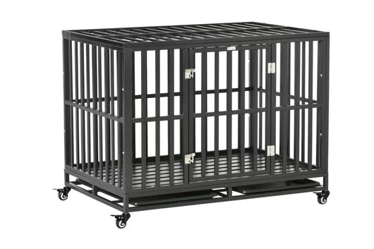 PawHut Heavy Duty Steel Dog Crate Kennel with Wheels and 1 Access Door, Black- NEW IN BOX!!!
