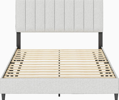 Boyd Sleep Leah Upholstered Vertical Tufted Platform Bed Frame,  Eggshell, King- NEW IN BOX!!!