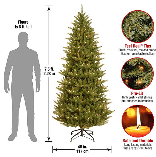 National Tree Company 'Feel Real' Pre-lit Artificial Christmas Tree | Includes Pre-strung White Lights and Stand | Frasier Slim - 7.5 ft- NEW IN BOX!!!!