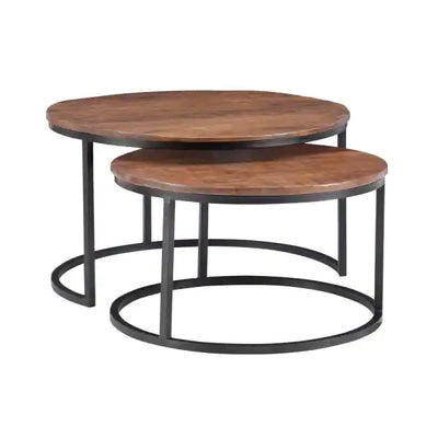 Cosimo 31 in. Length Brown 18 in. High Round Mango Wood Nesting Coffee Tables**New in Box**