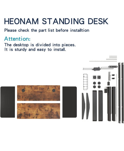 Electric Standing Desk,55 x 24 Inches Ergonomic Height Adjustable Desk with 4 Memory Settings, Sit Stand Home Office Desk with Splice Board, Black Frame/Rustic Brown Top- new in box