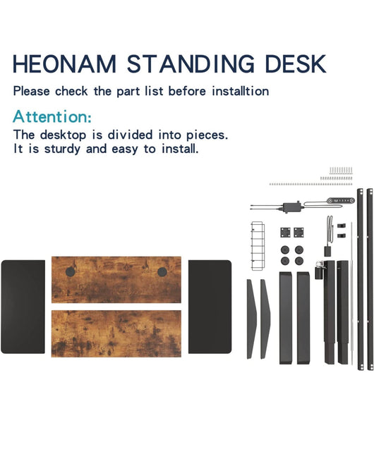Electric Standing Desk,55 x 24 Inches Ergonomic Height Adjustable Desk with 4 Memory Settings, Sit Stand Home Office Desk with Splice Board, Black Frame/Rustic Brown Top- new in box