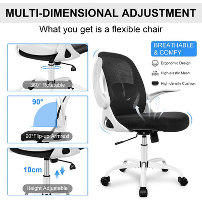 Primy Office Chair Ergonomic Desk Chair with Adjustable Lumbar Support and Height, Swivel Breathable Desk Mesh Computer Chair with Flip up Armrests for Conference Room(White)- NEW AND ASSEMBLED!!!