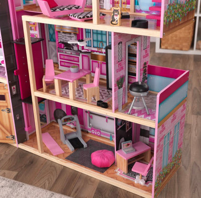 Shimmer Mansion Wooden Dollhouse, over 4 feet Tall, Lights & Sounds and 30 Pieces- NEW IN BOX!!!