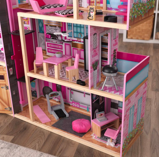 Shimmer Mansion Wooden Dollhouse, over 4 feet Tall, Lights & Sounds and 30 Pieces- NEW IN BOX!!!