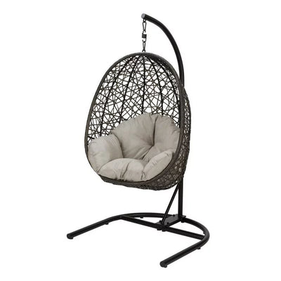 Better Homes & Gardens Open Weave Patio Wicker Hanging Chair with Stand and Beige Cushion**New in Box**